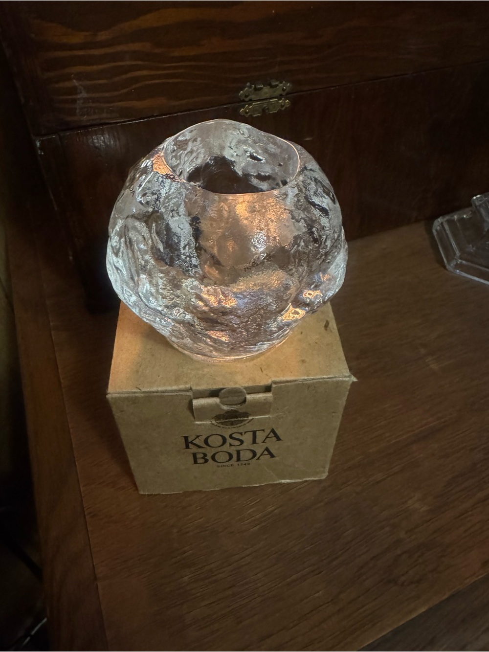 Kosta Boda Clear Textured Glass Candle Bowl